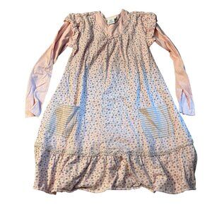 Naartjie Girls XXL 8 Years Pink Floral Ruffle Long Sleeve Cotton Dress Striped P